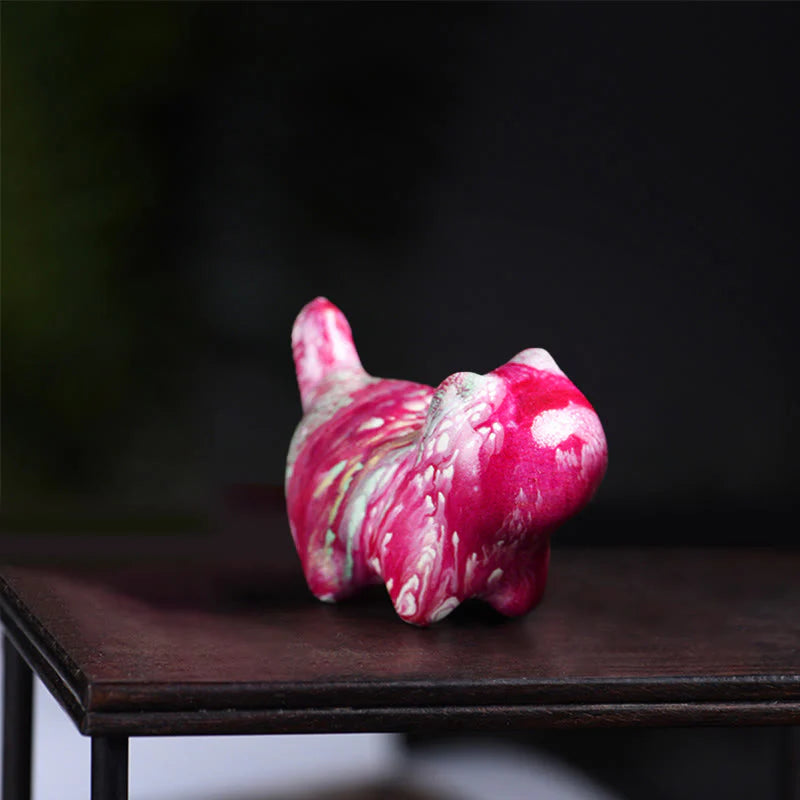 Buddha Stones Mini Lovely Cat Ebony Wood Lacquer Craft Peace Decoration