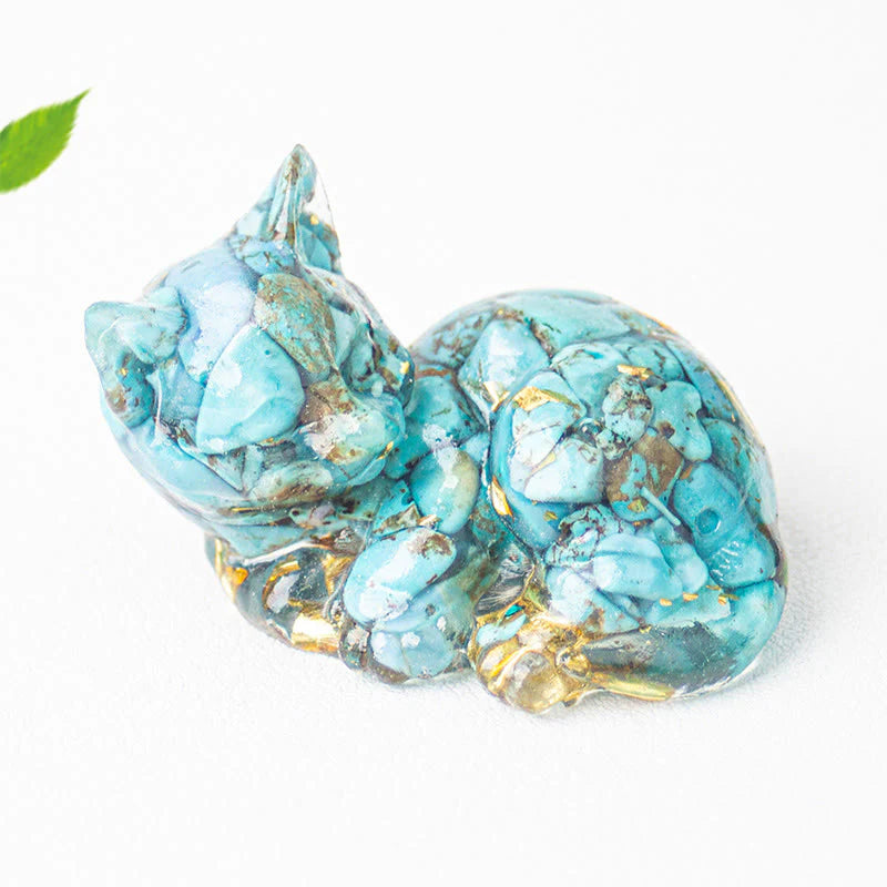 Buddha Stones Crystal Chip Epoxy Resin Small Cat Positive Decoration