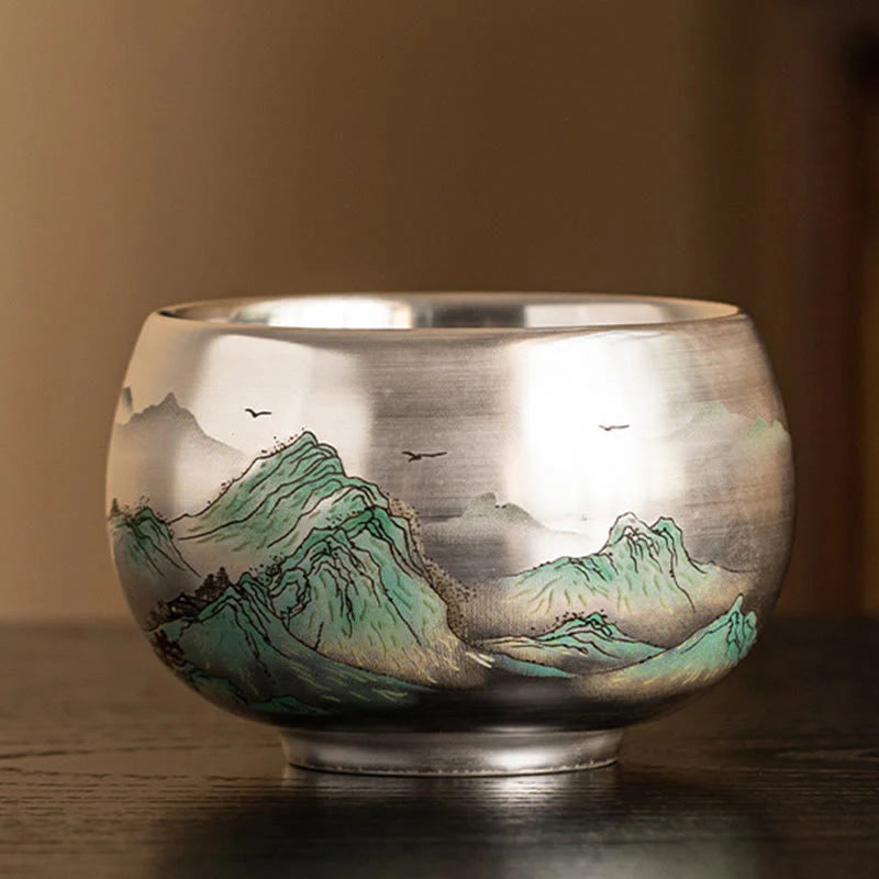 Buddha Stones Fish Lotus Seaweed Valley Mountains Pine Tree Dragon Teacup Kung Fu Tea Cup With Gift Box