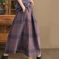 Buddha Stones Women's Winter Plaid Pattern Cotton Thermal 7-8 Length Skirt With Pockets