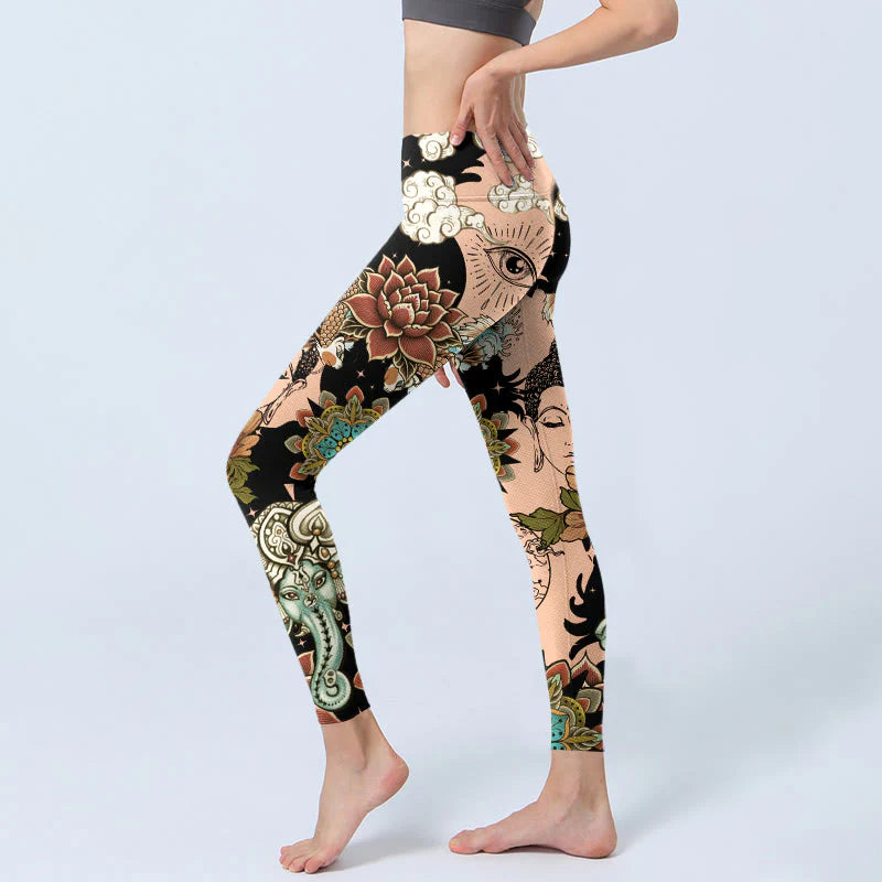Buddha Stones Lotus Ganesh Mandala Evil Eye Koi Fish Yin Yang Shape Gym Leggings Women's Yoga Pants