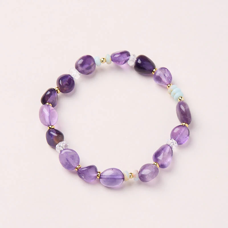 Buddha Stones Natural Irregular Amethyst Shoushan Stone White Crystal Healing Bracelet