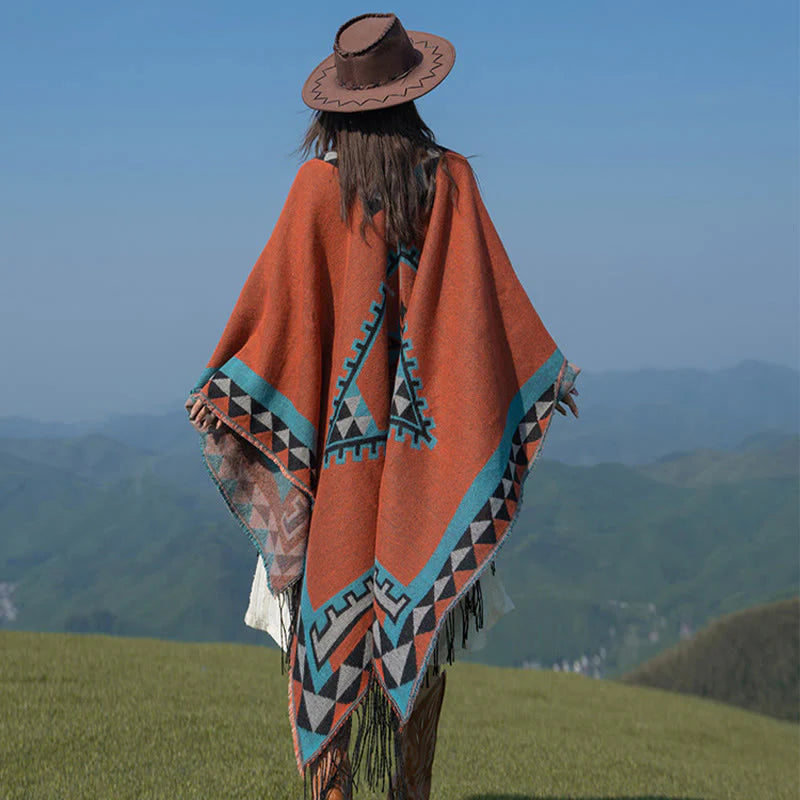 Buddha Stones Tibetan Orange Geometric Rhombus Pattern Tassels Shawl Fall Winter Warm Scarf Wrap