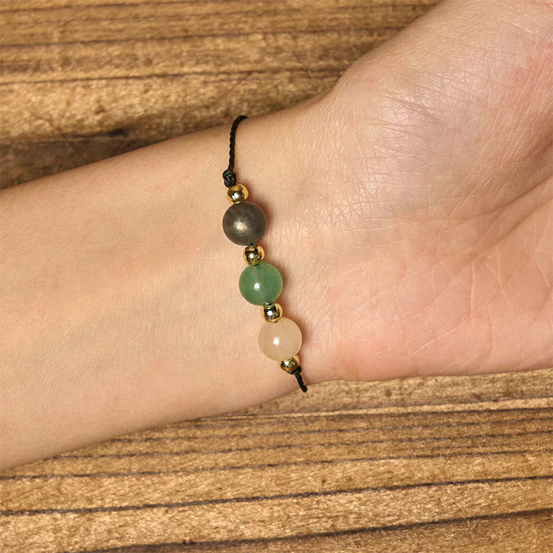 Buddha Stones Citrine Green Aventurine Pyrite Success Rope Card Bracelet