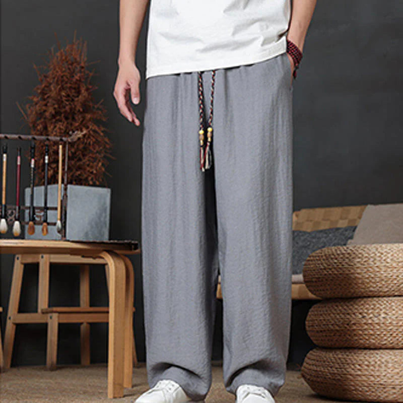 Buddha Stones Casual Plain Color Drawstring Design Men's Pants With Pockets
