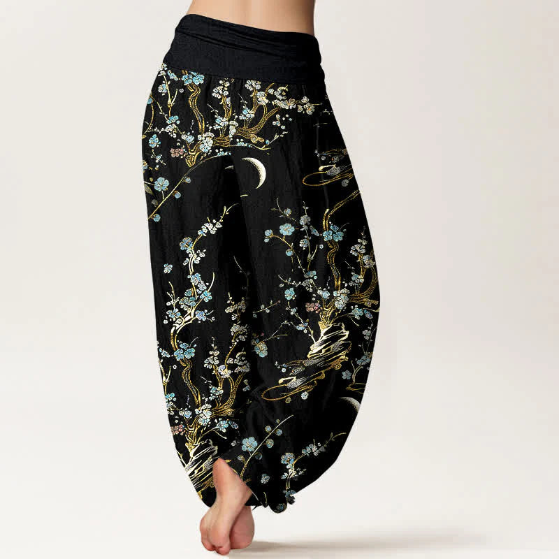 Buddha Stones Pure Cotton Plum Blossom Branches Elastic Waist Women's Harem Pants