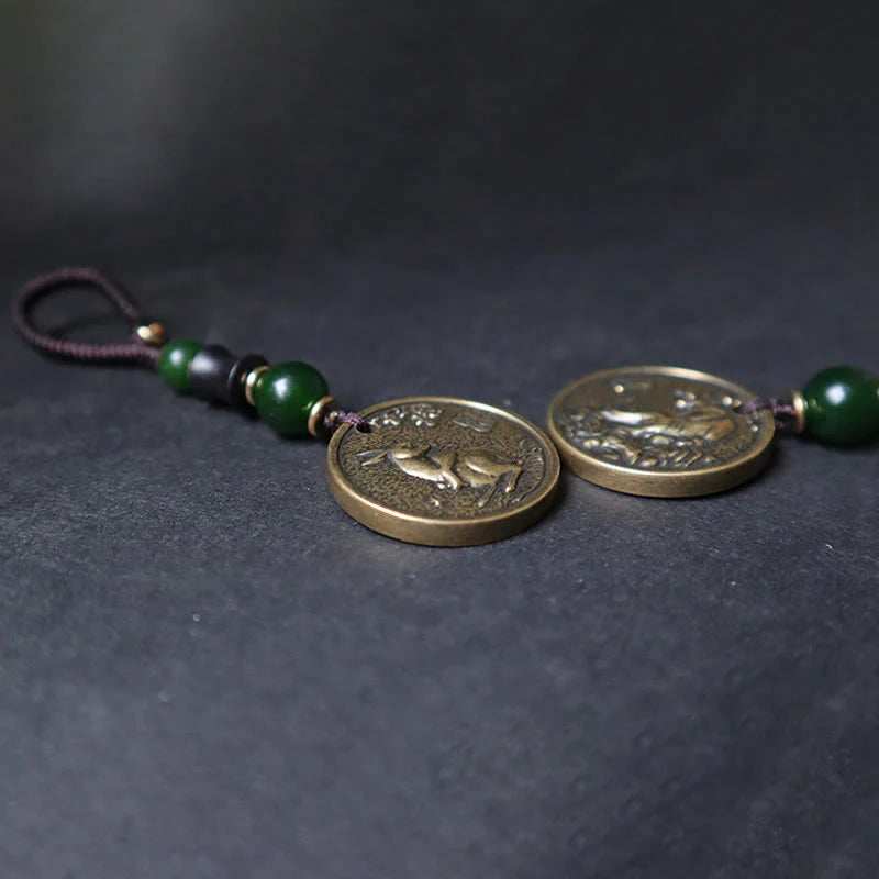 Buddha Stones Chinese Zodiac Year Of The Horse Bagua Fu Character Copper Brass Balance Key Chain