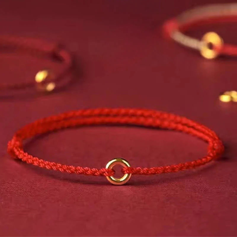 Buddha Stones Small Peace Buckle Braided String Adjustable Connection Bracelet Anklet