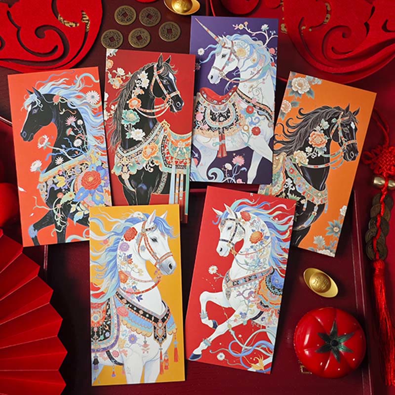 Buddha Stones 6pcs Colorful Chinese Red Envelope Year Of The Horse 2026 New Year