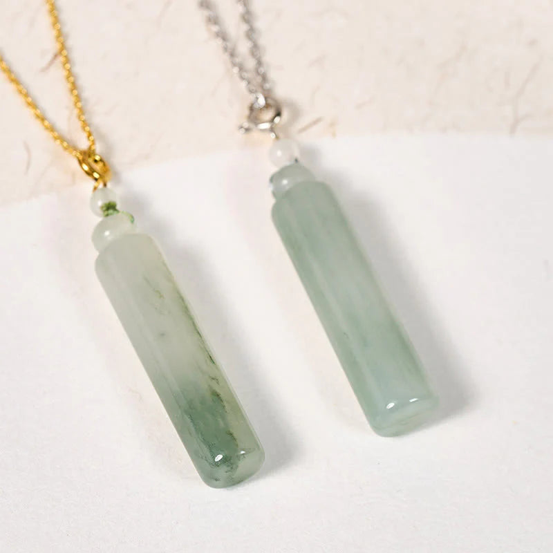 Buddha Stones Cylinder Pattern Jade Luck Necklace Pendant
