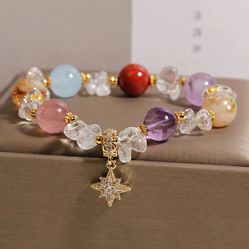 Buddha Stones Natural Various Crystal Clear Quartz Zircon Hexagram Charm Healing Bracelet