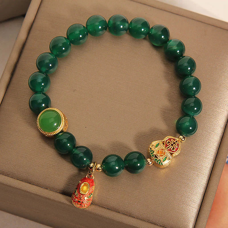 Buddha Stones Natural Green Agate Gourd Tiger Shoes Pattern Hope Bracelet