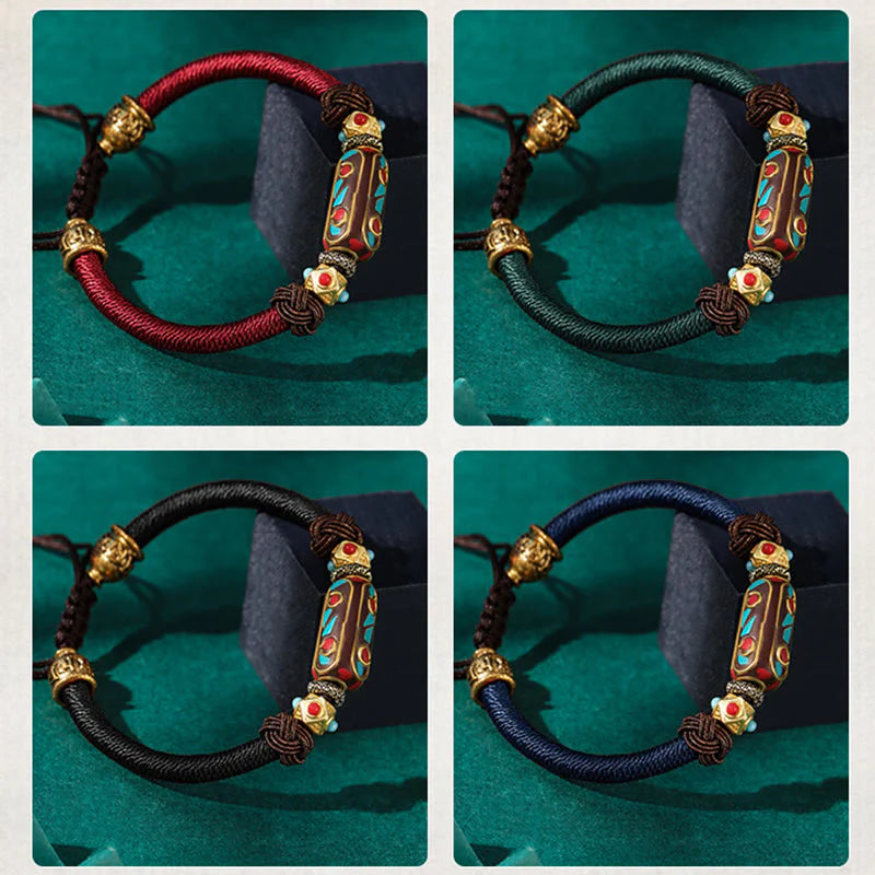 Buddha Stones Handmade Tibetan Turquoise Om Mani Padme Hum Strength Braided Bracelet