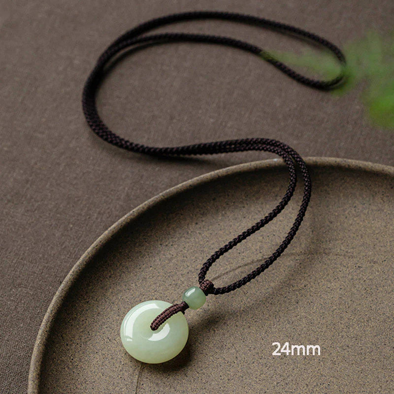 Buddha Stones Natural Round Jade Peace Buckle Luck Prosperity Necklace Pendant
