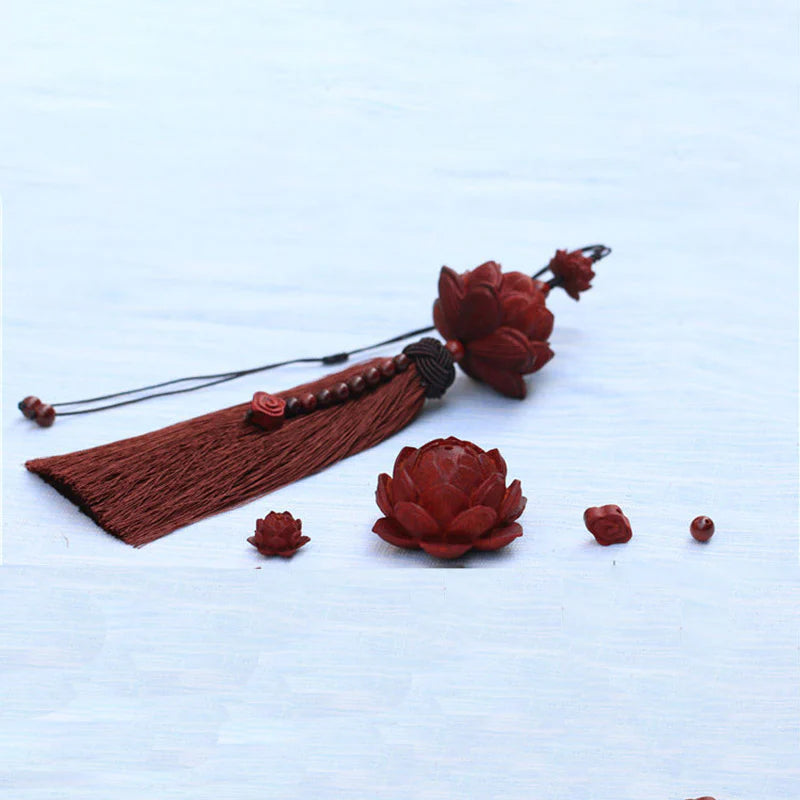 Buddha Stones Tibetan Small Leaf Red Sandalwood Lotus Luck Protection Tassel Decoration (Extra 35% Off | USE CODE: FS35)