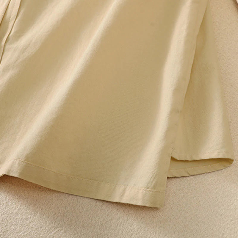 Buddha Stones Spring Lapel Long Sleeve Plain Women's Cotton Buttons Shirt With Pockets