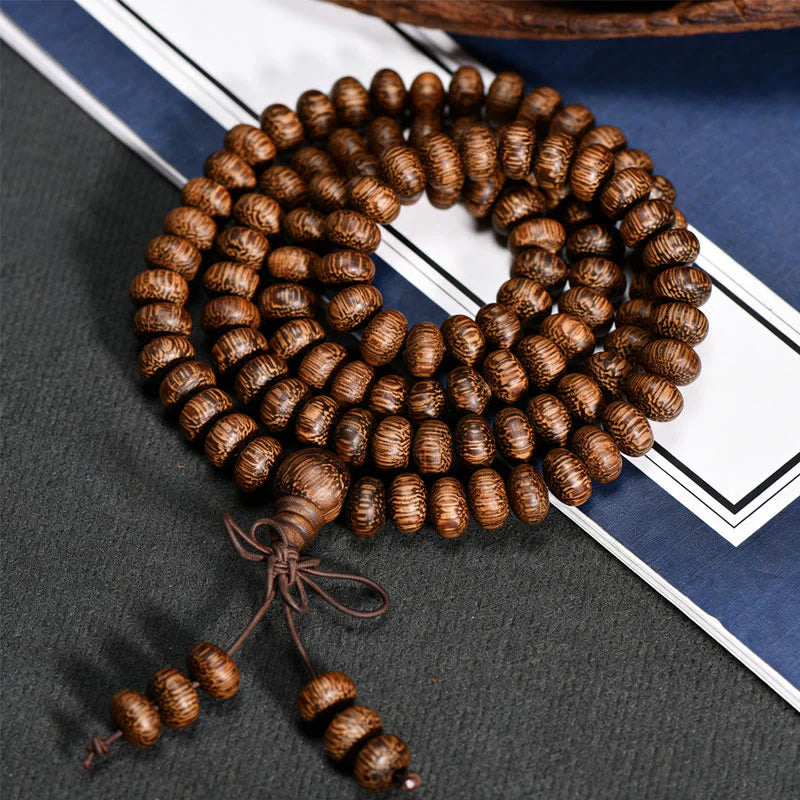 Buddha Stones 108 Textured Wood Beads Calm Energy Mala