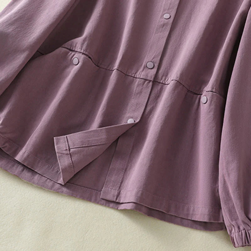 Buddha Stones Plain Button Design Stand Collar Women's Cotton Jacket