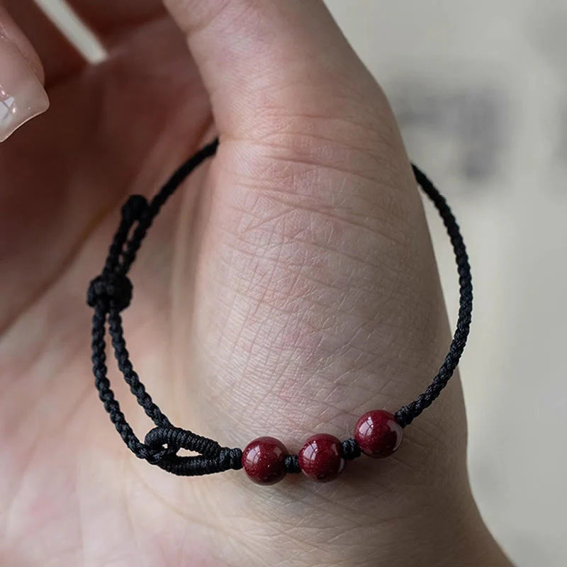Buddha Stones Handmade Cinnabar Beads Calm Blessing Braided Rope Bracelet