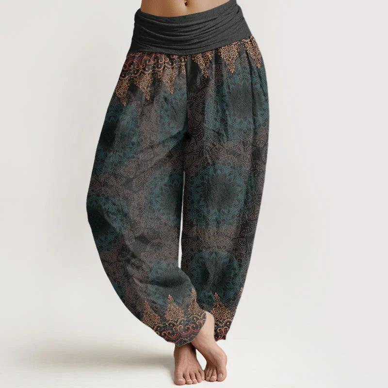 Buddha Stones Pure Cotton Triangular Mandala Patterns Women's Elastic Waist Harem Pants