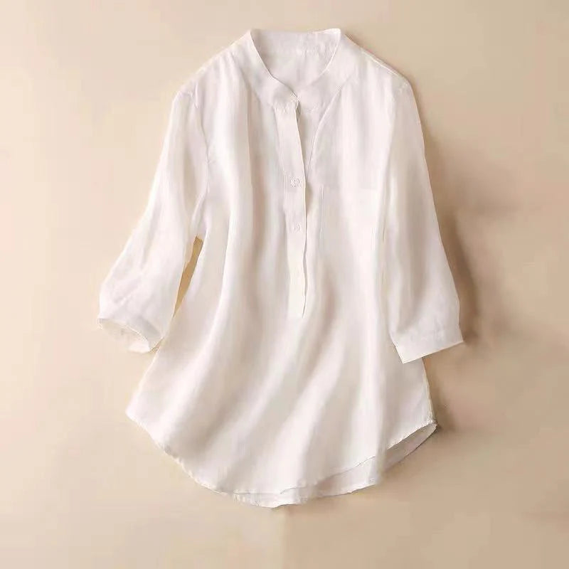 Buddha Stones Casual Women's V-neck Three Quarter Sleeve Design Plain Shirt