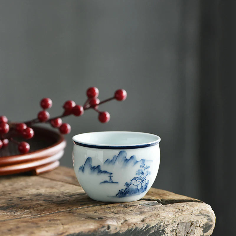 Buddha Stones Koi Fish Lotus Flower Leaf Mountains Tree Ceramic Teacup Kung Fu Tea Cup 130ml
