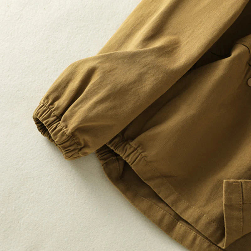 Buddha Stones Plain Button Design Stand Collar Women's Cotton Jacket