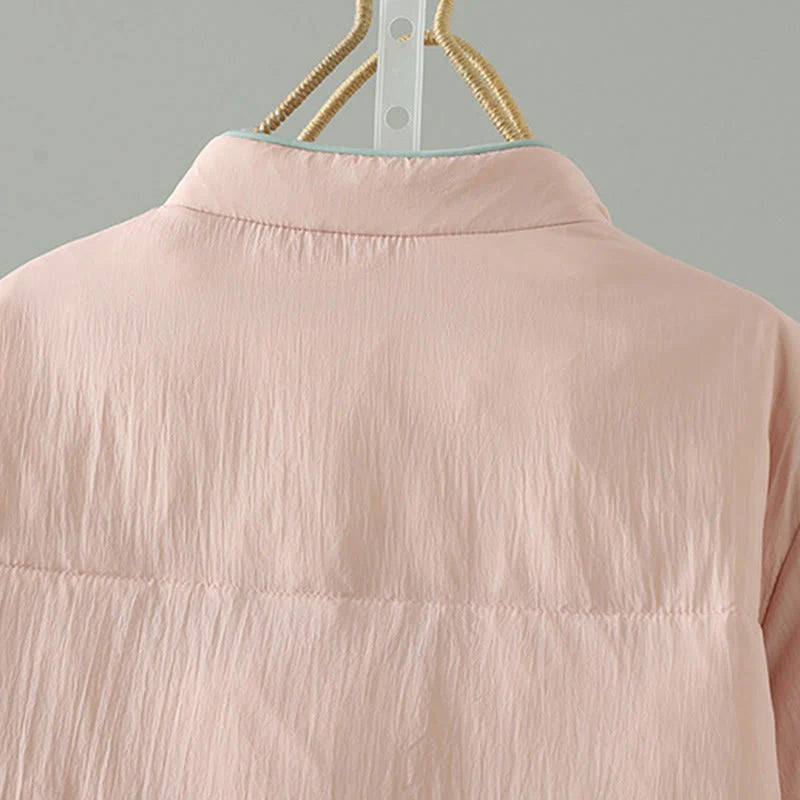 Buddha Stones Peach Blossom Embroidery Frog-Button Long Sleeve Thermal Women's Jacket With Pockets