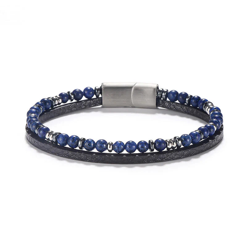 Buddha Stones Lapis Lazuli Tiger Eye Bead Balance Leather Bracelet