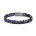 Buddha Stones Lapis Lazuli Tiger Eye Bead Balance Leather Bracelet