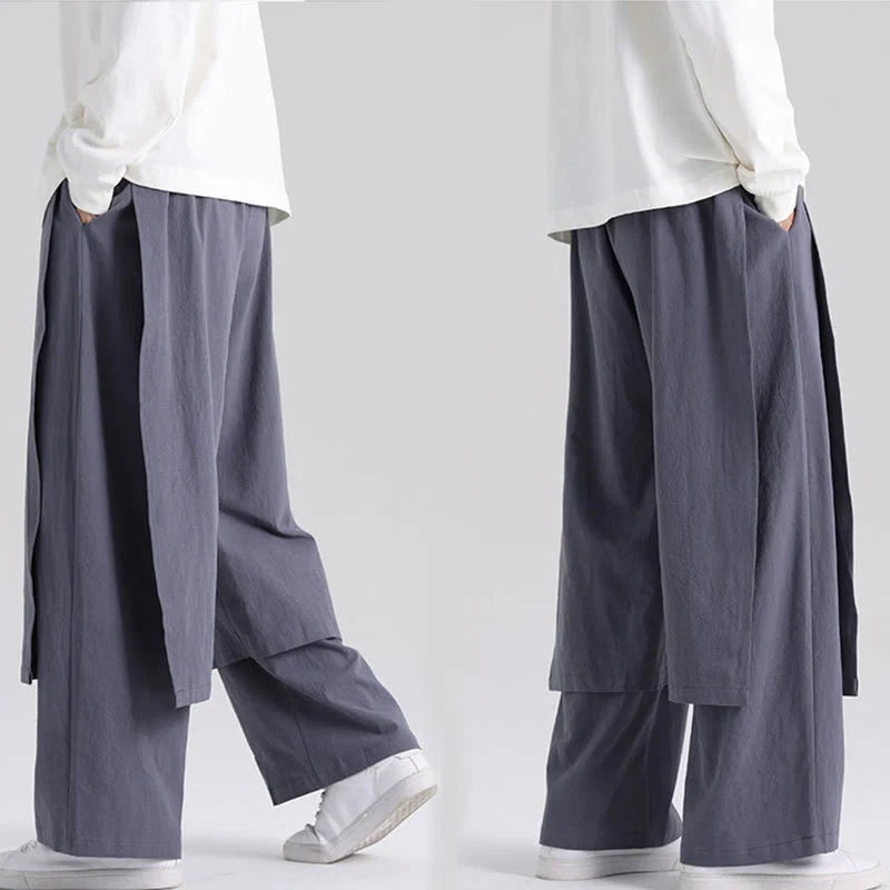 Buddha Stones Plain Patchwork Design Men's Cotton Pants With Pockets