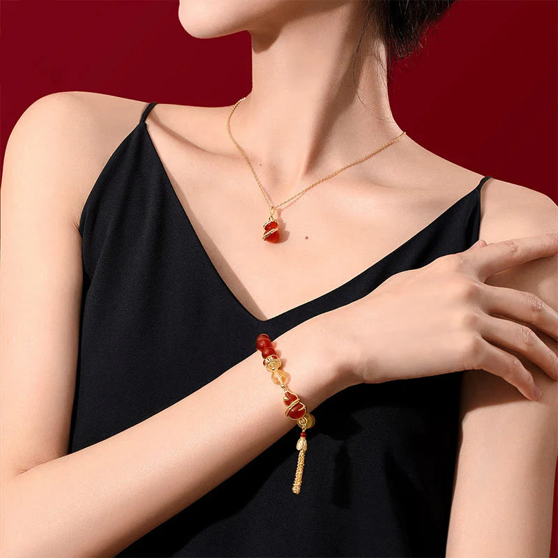 Buddha Stones Red Agate Year Of The Snake Gourd Luck Bracelet Necklace Pendant (Extra 30% Off | USE CODE: FS30)