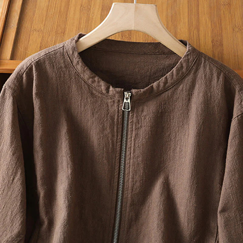 Buddha Stones Women's Cotton Zipper Design Double Layer Long Sleeve Jacket With Pockets