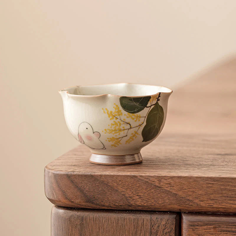 Buddha Stones Hand Painted Small Osmanthus Rabbit Ceramic Teacup Kung Fu Tea Cup 40ml