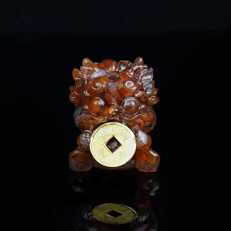 Buddha Stones Handmade Cute PiXiu Gold Coin Crystal Fengshui Energy Wealth Fortune Home Decoration