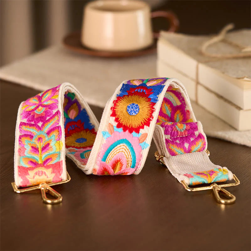 Buddha Stones Multicolor Sunflower Embroidery Adjustable Handbags Crossbody Shoulder Bag Straps