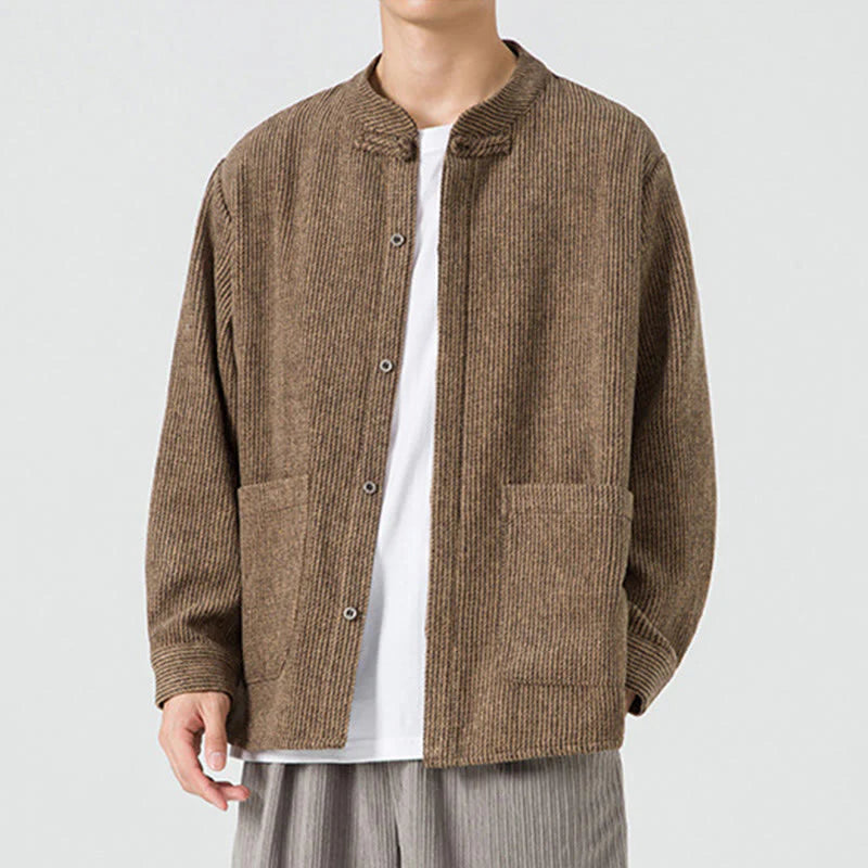 Buddha Stones Long Sleeve Frog-button Design Men's Cotton Jacket Shirt With Pockets
