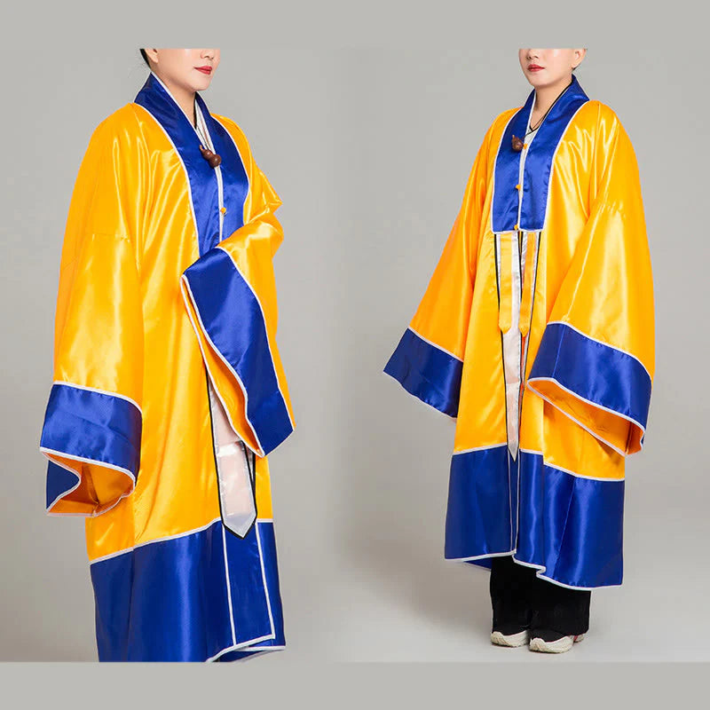 Buddha Stones Wudang Crane Embroidery Long Wide Sleeve Unisex Taoist Robe Gown Kimono For Qigong Tai Chi Ceremony