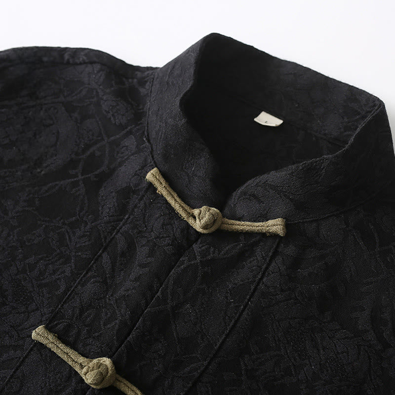 Buddha Stones Spring Jacquard Men's Frog-Button Cotton Long Sleeve Jacket With Pockets