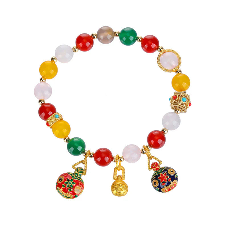 Buddha Stones Gold Swallowing Beast Family Various Agate Crystal Success Bracelet (Extra 35% Off | USE CODE: FS35)