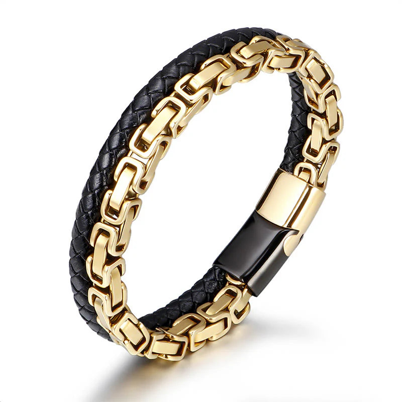 Buddha Stones Link Chain Double Wrap Braided Leather Balance Bracelet