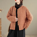 Buddha Stones Winter Frog-Button Diamond-shaped Lines Cotton Long Sleeve Women's Thermal Jacket With Pockets