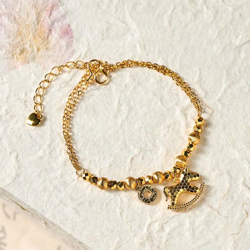 Buddha Stones Chinese Zodiac Year Of The Horse 24k Gold Plated Copper Coin Luck Bracelet