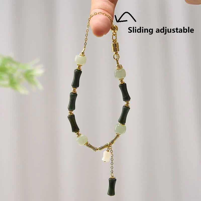 Buddha Stones Hetian Jade Peridot Bamboo Lily Of The Valley Wealth Faithfulness Adjustable Bracelet
