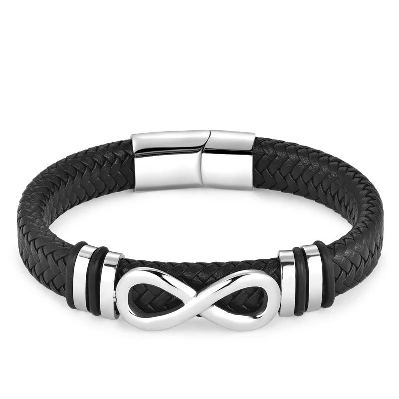 Buddha Stones Endless Knot Design Titanium Steel Strengthen Braided Leather Buckle Bracelet