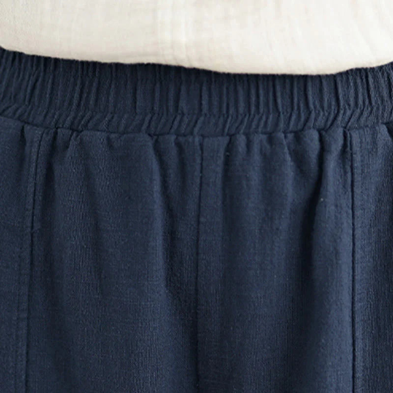Buddha Stones Solid Color Cotton Linen Women's Straight Leg Pants With Pockets