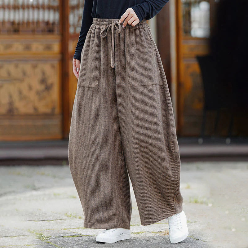 Buddha Stones Winter Men's Pure Color Drawstring Design Cotton High Waist Pants With Pockets