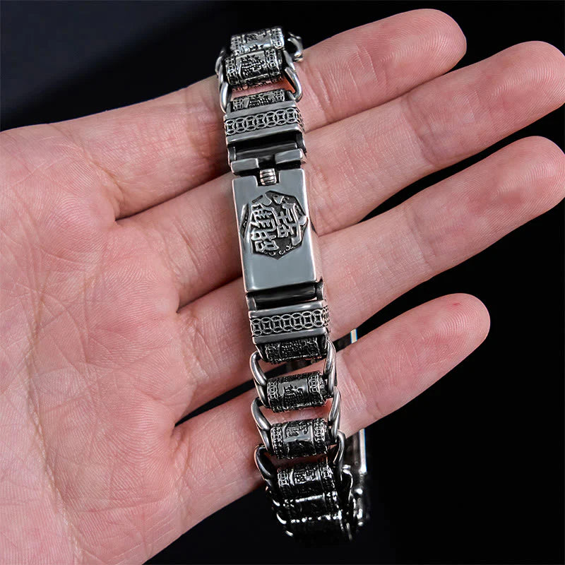 Buddha Stones Tibetan Copper Buckle Prayer Wheel Heart Sutra Pi Xiu Metal Bracelet