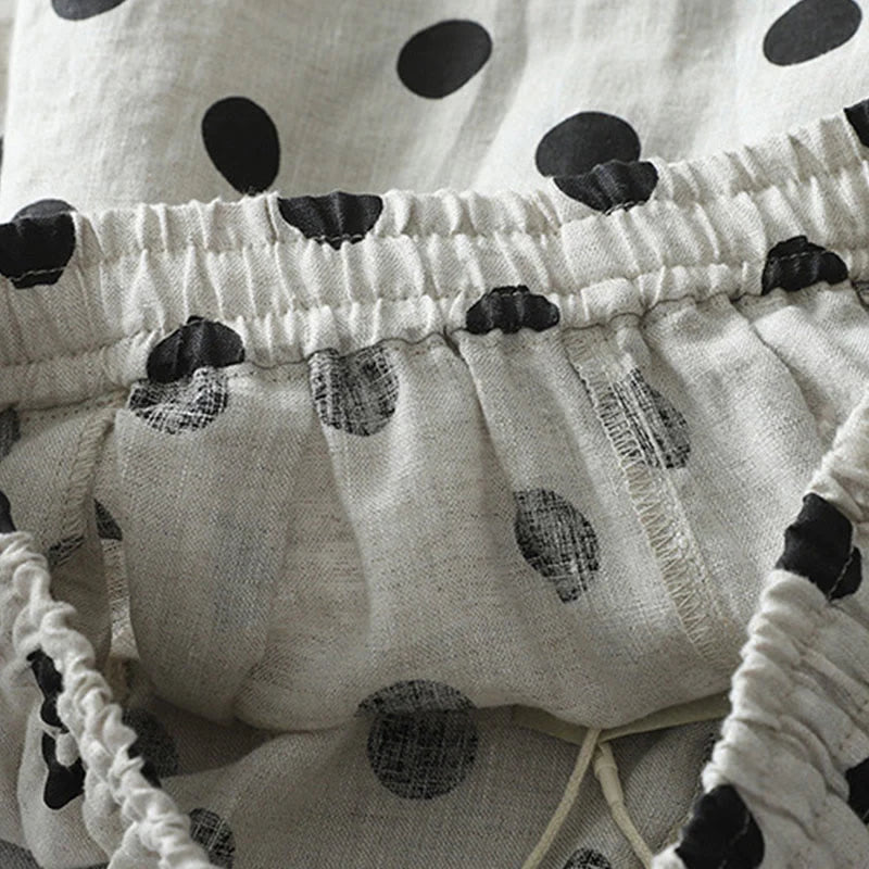 Buddha Stones Polka Dot Floral Pattern Pattern Women's Cotton Linen Harem Pants With Pockets