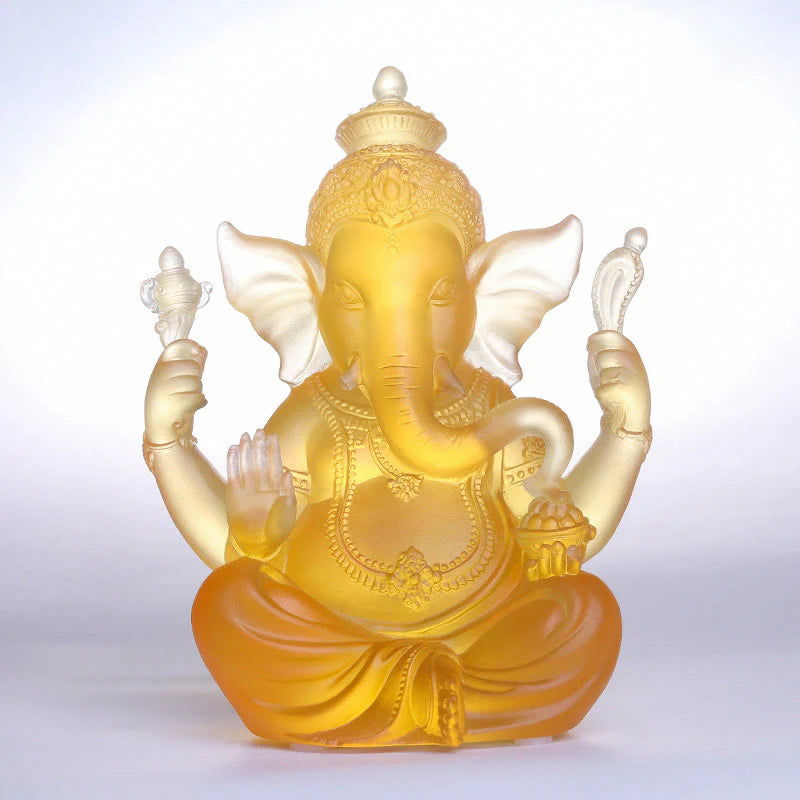Buddha Stones Handmade Ganesh Ganpati Elephant Figurine Liuli Crystal Art Piece Protection Statue Home Decoration